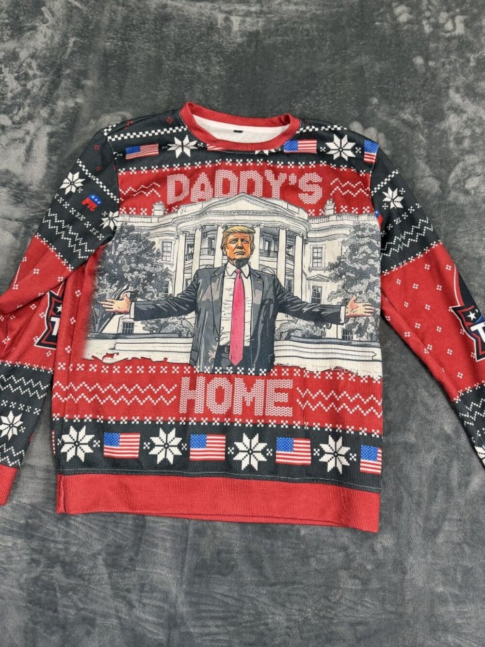 Daddys Home Trump Mens Red Christmas Sweater Patriotic Ugly Holiday Large